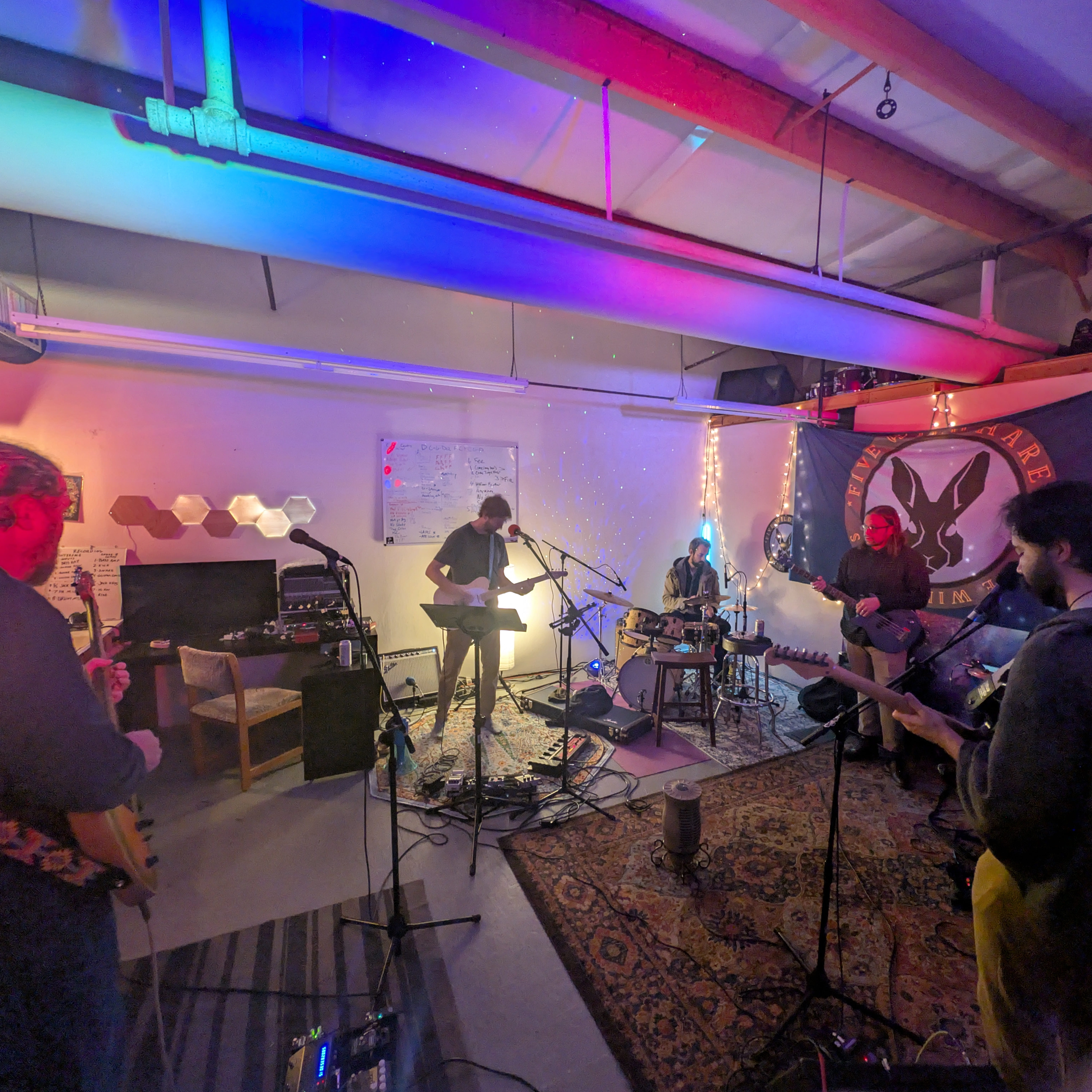 Five Wild Hares Ryan, Rob, and Drew playin music in our studio aka the rabbit hole