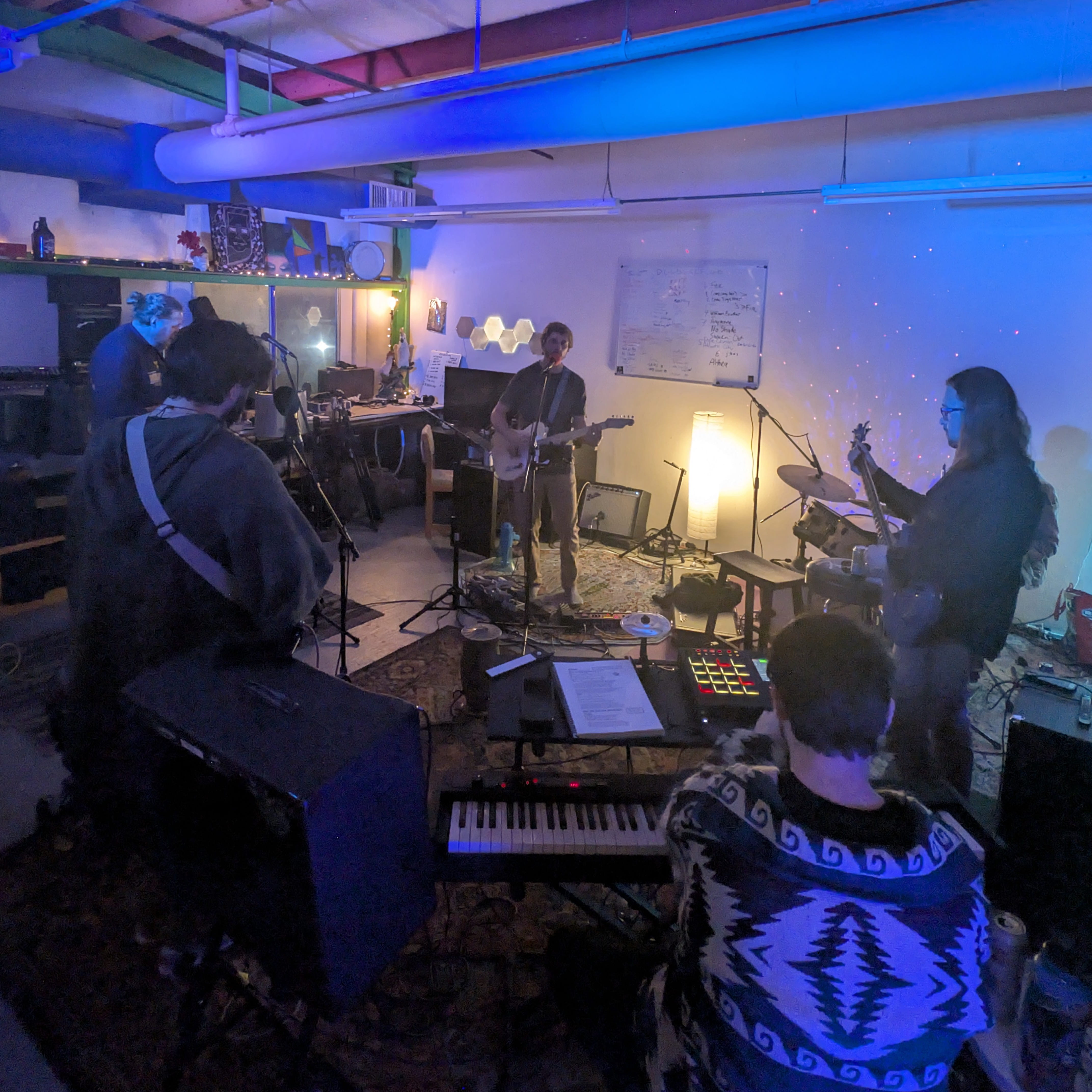 Five Wild Hares Ryan, Jack, Rob, and Dave Jamming in the Studio